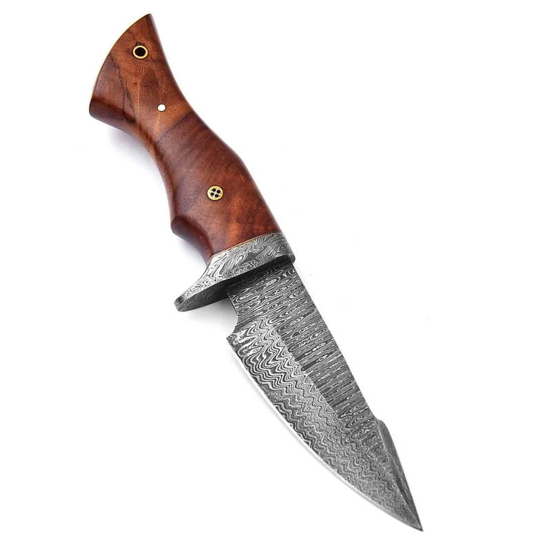 Damascus hunting knife, beautiful blade grain, Damascus steel with genuine leather sheath MAQ4507