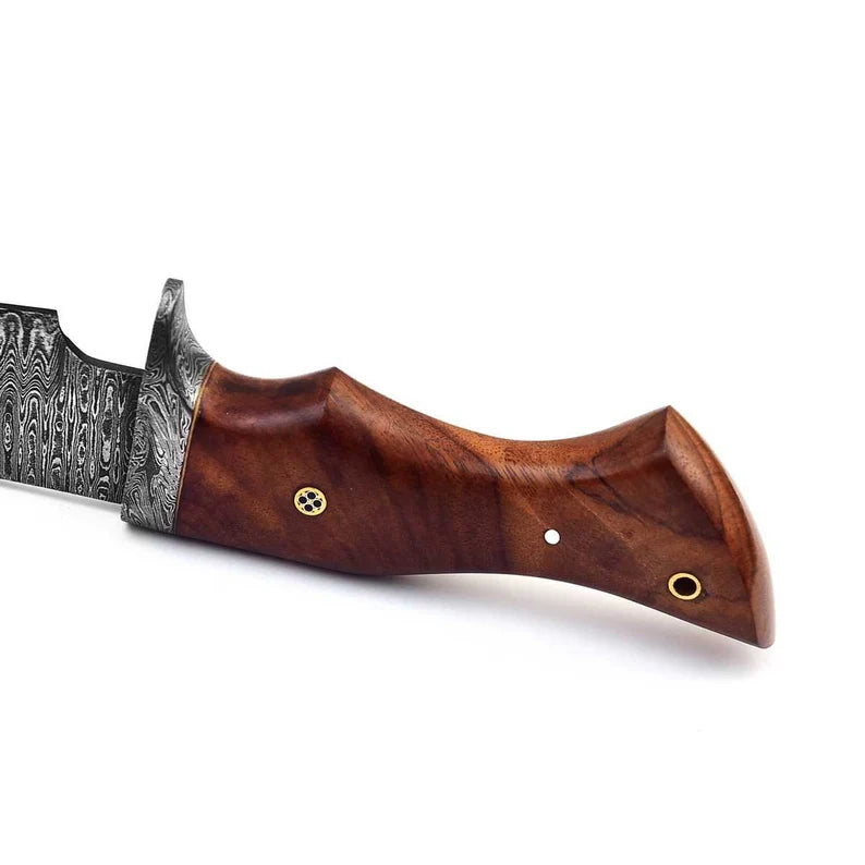 Damascus hunting knife, beautiful blade grain, Damascus steel with genuine leather sheath MAQ4507