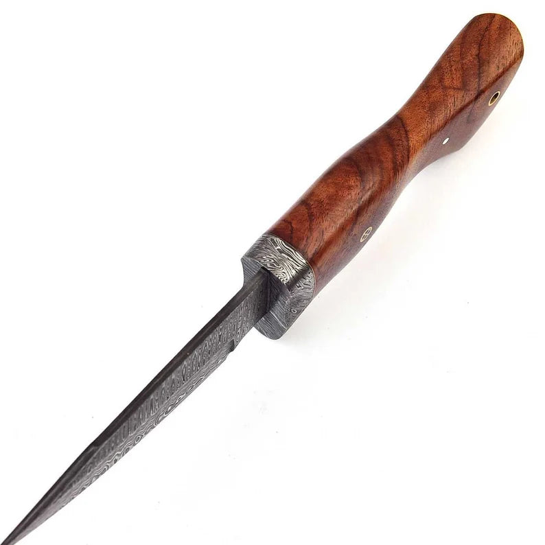 Damascus hunting knife, beautiful blade grain, Damascus steel with genuine leather sheath MAQ4507