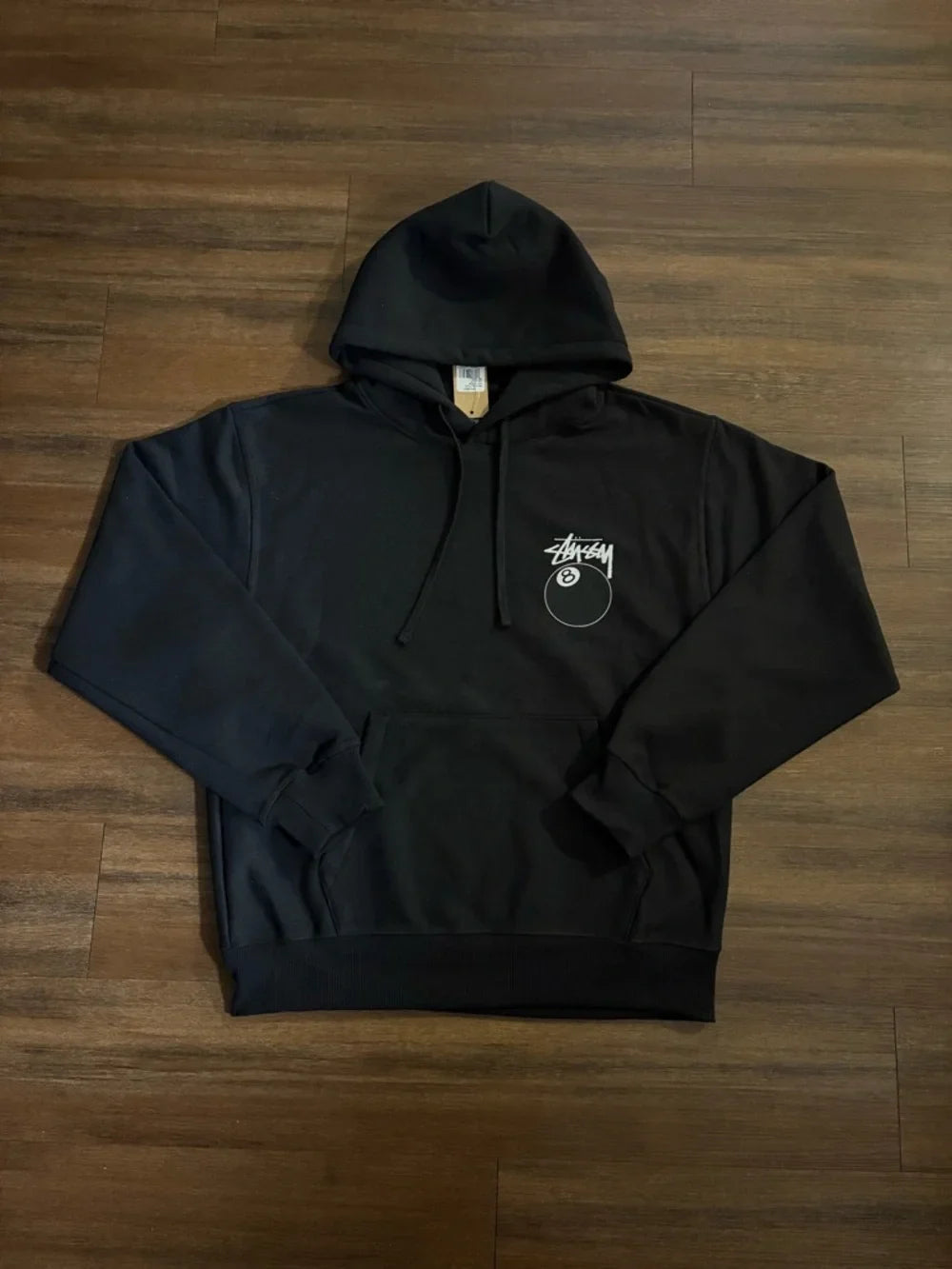 Stüssy Black 8-Ball Hooded Sweatshirt – Graphic Pullover with Front and Back Logo