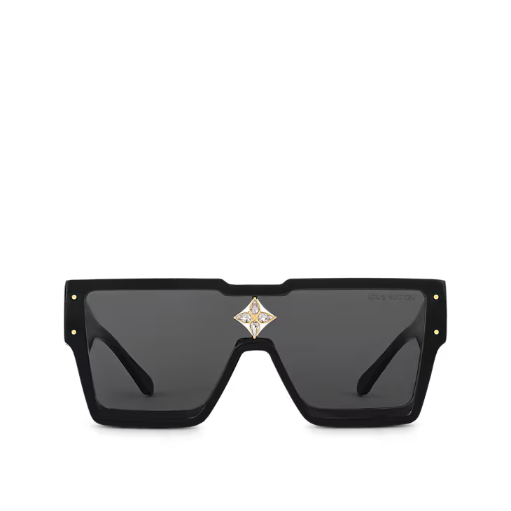 Louis Vuitton Cyclone Sunglasses – Black Frame with Gold LV Monogram & Crystal Flower