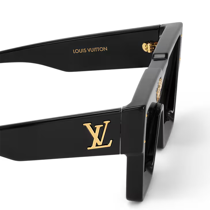 Louis Vuitton Cyclone Sunglasses – Black Frame with Gold LV Monogram & Crystal Flower