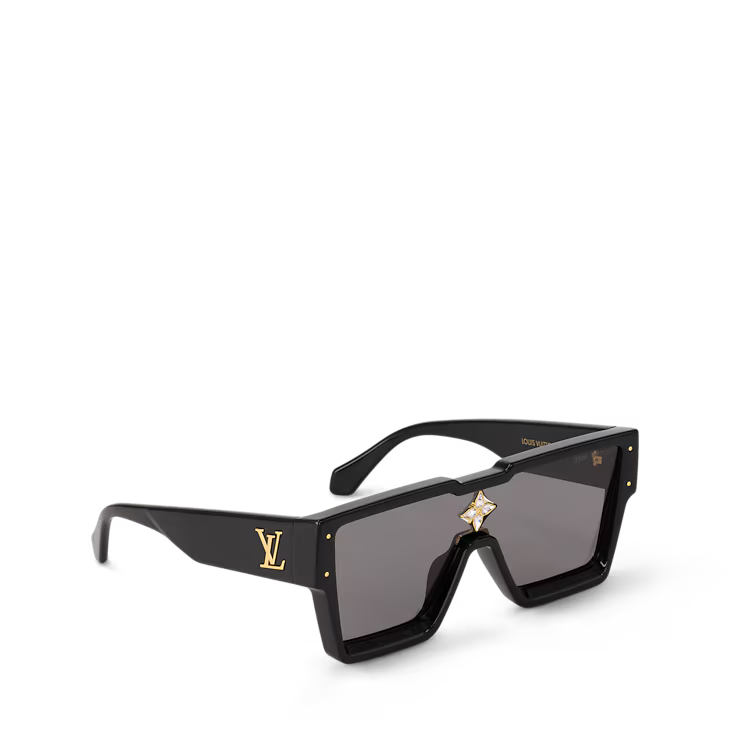 Louis Vuitton Cyclone Sunglasses – Black Frame with Gold LV Monogram & Crystal Flower