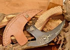 Custom Handmade Carbon Steel Blade Viking Pizza Cutter Axe With Leather Sheath