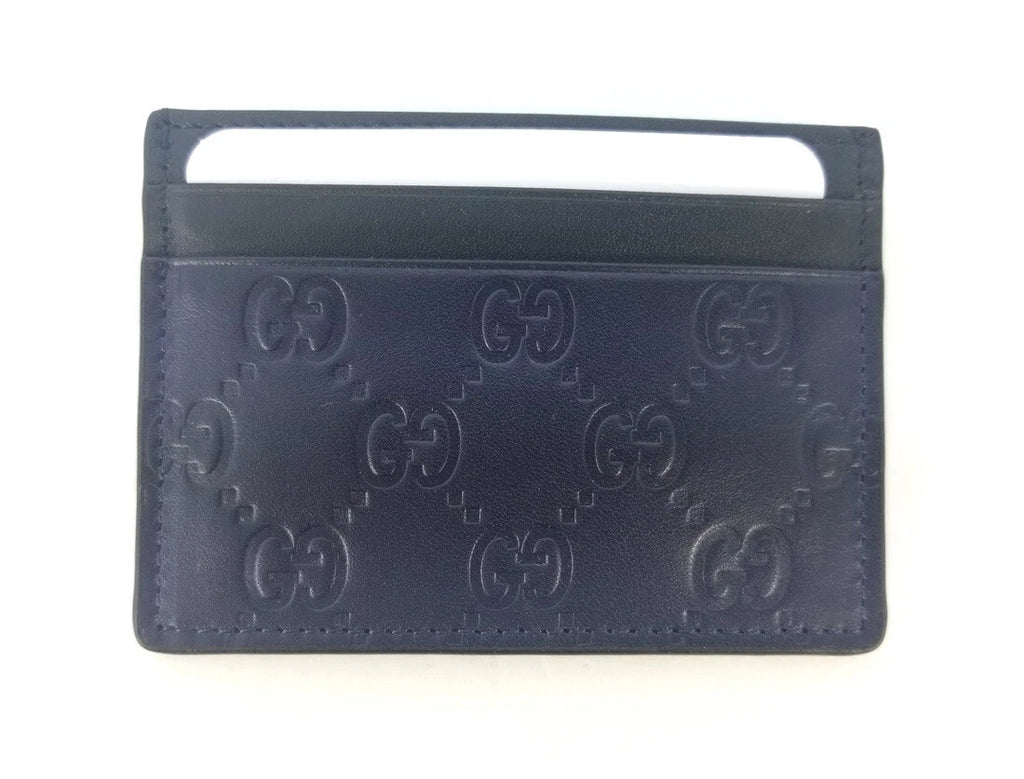 New Authentic Gucci Guccissima Dark Blue Black Leather Card Case Card Holder Premium Inspired Version