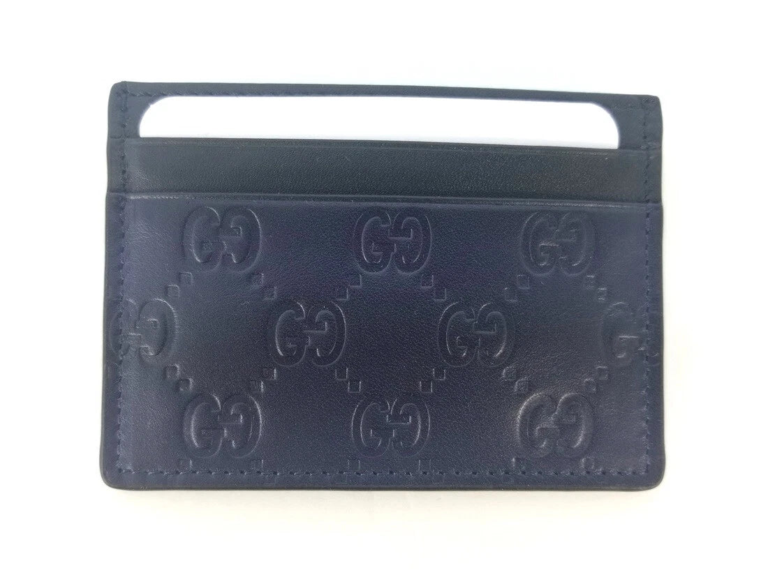 New Authentic Gucci Guccissima Dark Blue Black Leather Card Case Card Holder Premium Inspired Version