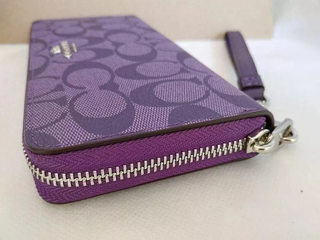 COACH Long Round Zip Wallet with Strap Purple Signature C4452 outlet New