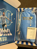 Limited Edition Lionel Messi #10 Argentina Stanley 40oz Tumbler - Premium Soccer Gift Box Set with Pouch & Football Straw Topper