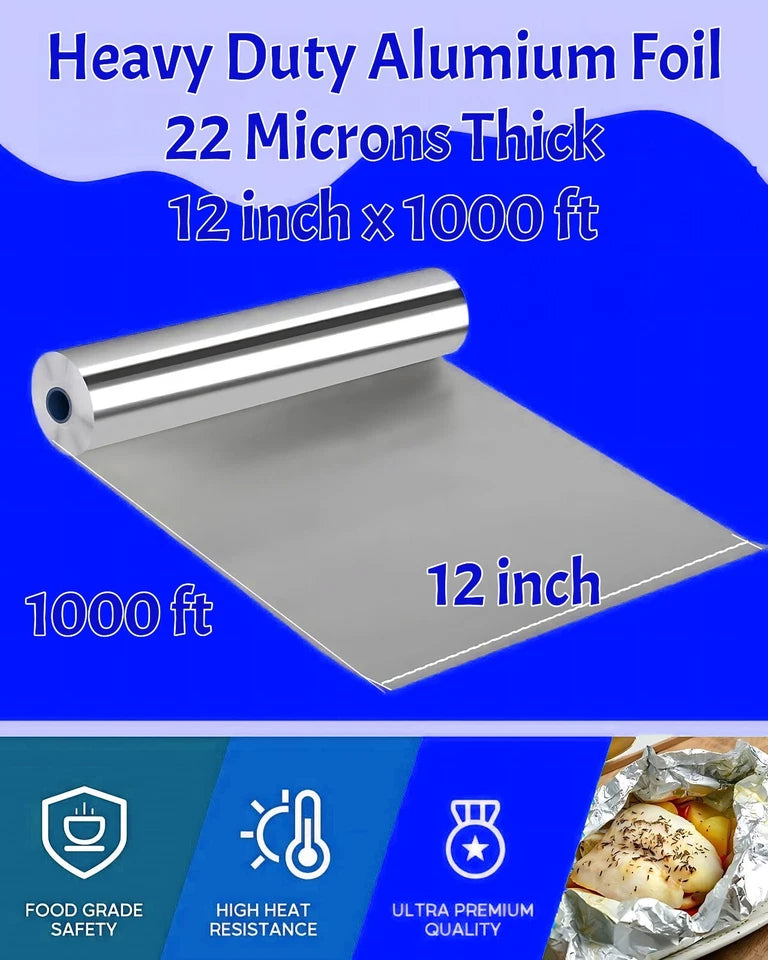 Aluminum Foil Wrap Roll 12 in x 1000 ft Heavy Duty Commercial and Home Use