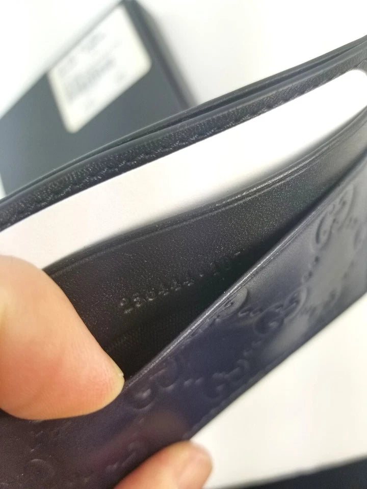 New Authentic Gucci Guccissima Dark Blue Black Leather Card Case Card Holder Premium Inspired Version