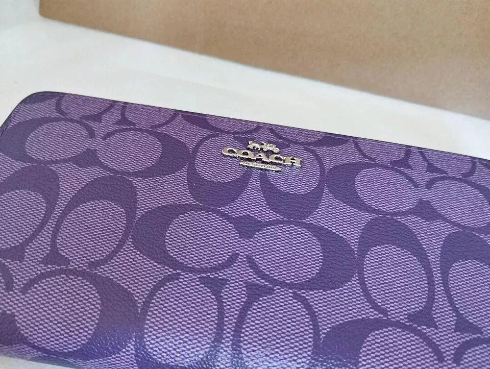 COACH Long Round Zip Wallet with Strap Purple Signature C4452 outlet New
