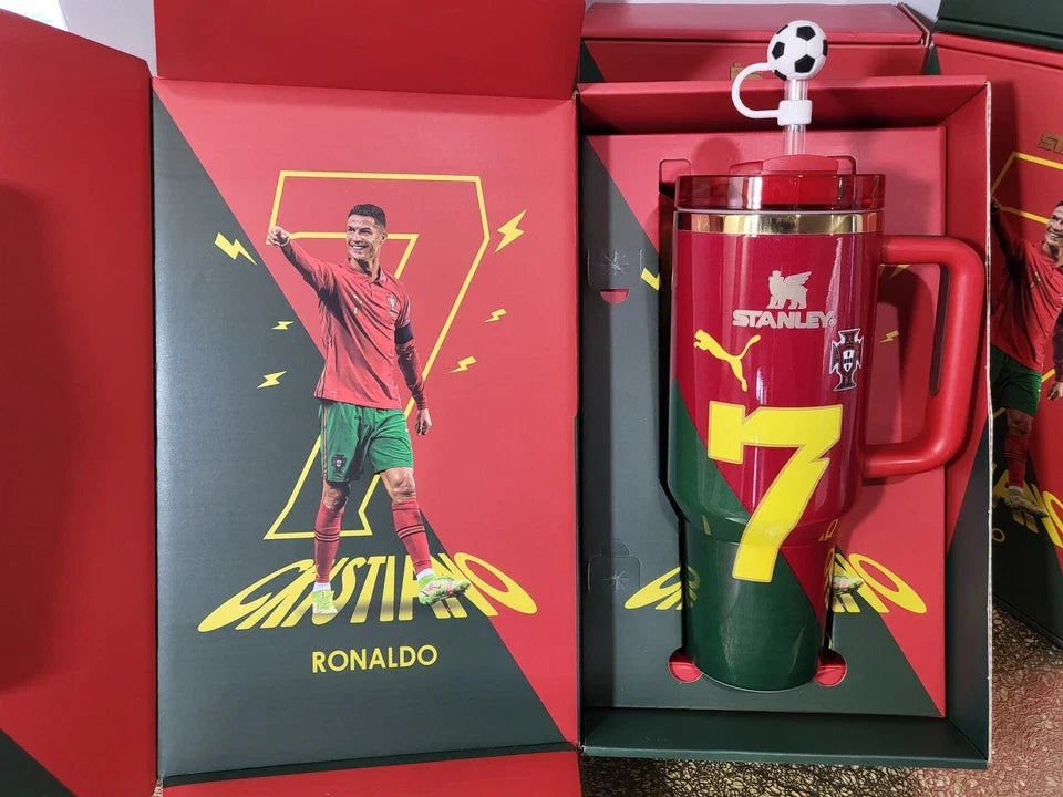 Limited Edition Cristiano Ronaldo CR7 Portugal Stanley 40oz Tumbler - Premium Soccer Gift Box Set with Football Straw Topper