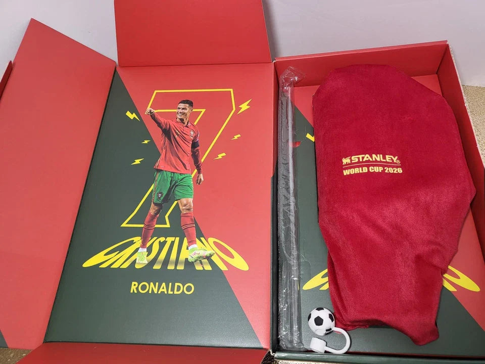 Limited Edition Cristiano Ronaldo CR7 Portugal Stanley 40oz Tumbler - Premium Soccer Gift Box Set with Football Straw Topper