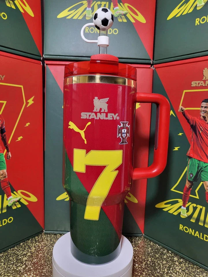 Limited Edition Cristiano Ronaldo CR7 Portugal Stanley 40oz Tumbler - Premium Soccer Gift Box Set with Football Straw Topper