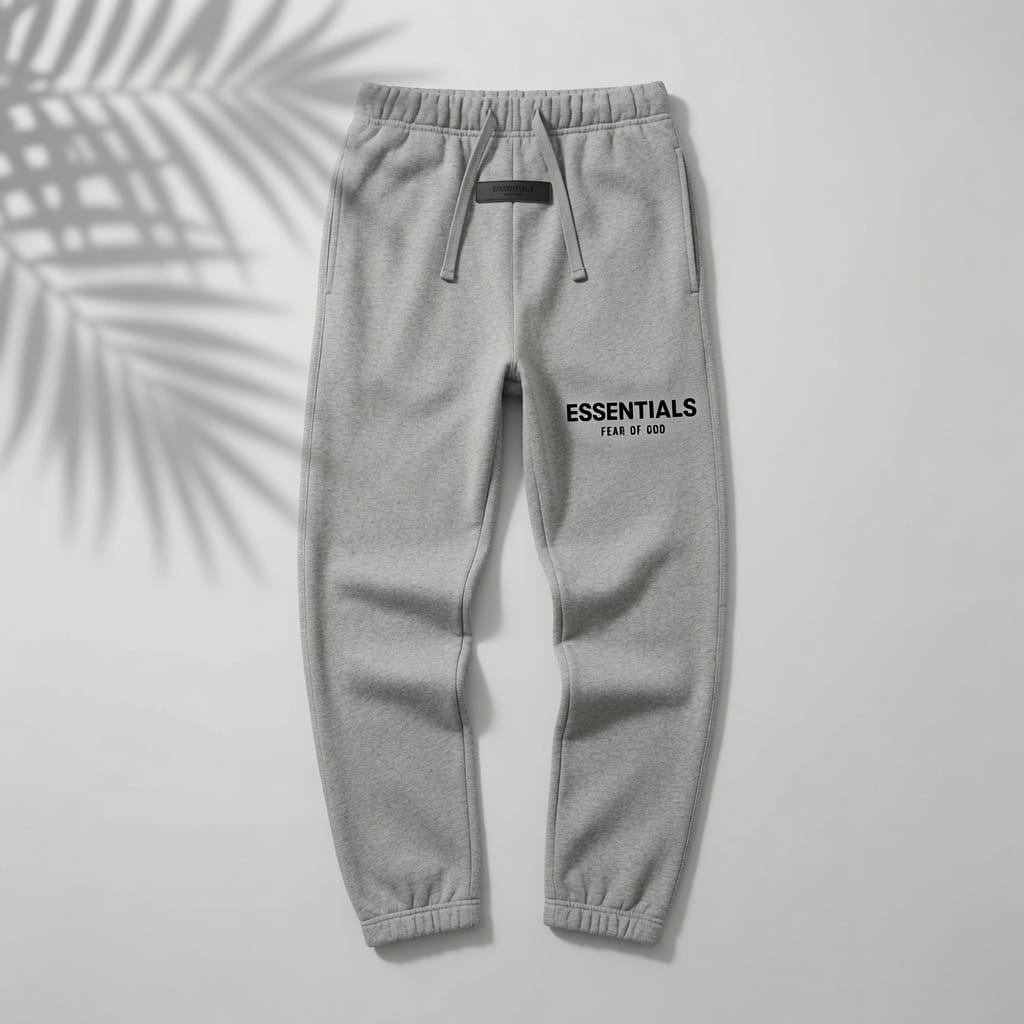 Dark oatmeal Fear of God Essentials relaxed sweatpants from THE EA STORE with a soft, comfortable fit and elastic waistband.