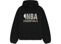 Black Fear of God Essentials x NBA hoodie with logo and design, featuring a casual and sporty style.