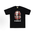 Black and beige plaid BAPE Check Ape Head Tee by THE EA STORE, featuring a distinctive ape head logo on the front.