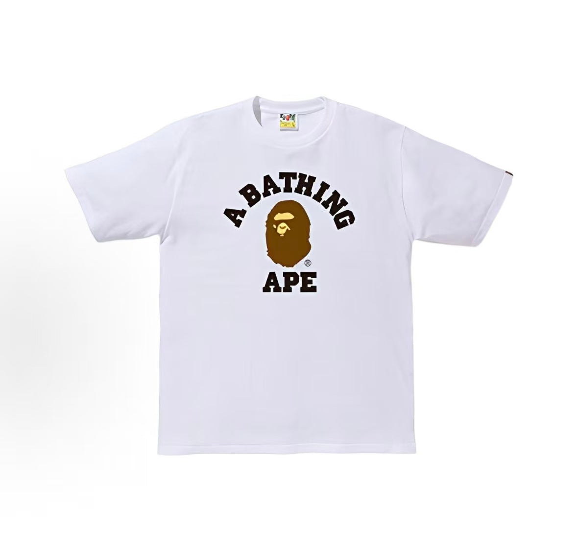 White and brown BAPE College Tee from THE EA STORE, featuring classic logo design on a casual essential T-shirt.