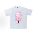 White BAPE Sakura Tree Ape Head Tee from THE EA STORE, featuring a graphic of an ape head with sakura flowers.
